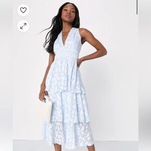 Lulus Light blue tiered midi dress